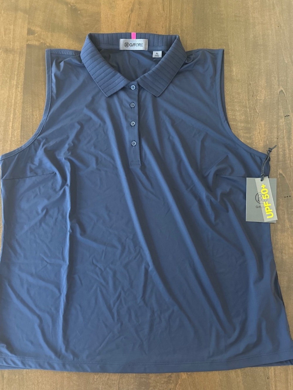 G/FORE PLEATED COLLAR SILKY TECH NYLON SLEEVELESS POLO GOLF SHIRT TWILLIGHT XL